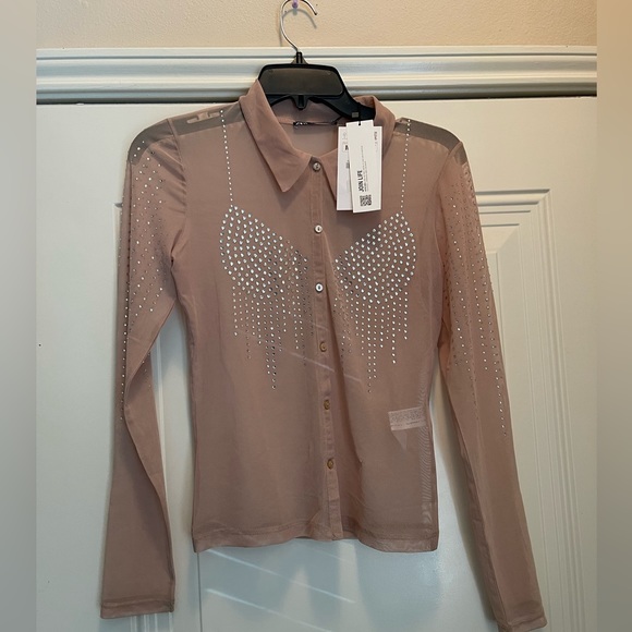 ZARA RHINESTONE TULLE SHIRT - Picture 5 of 12